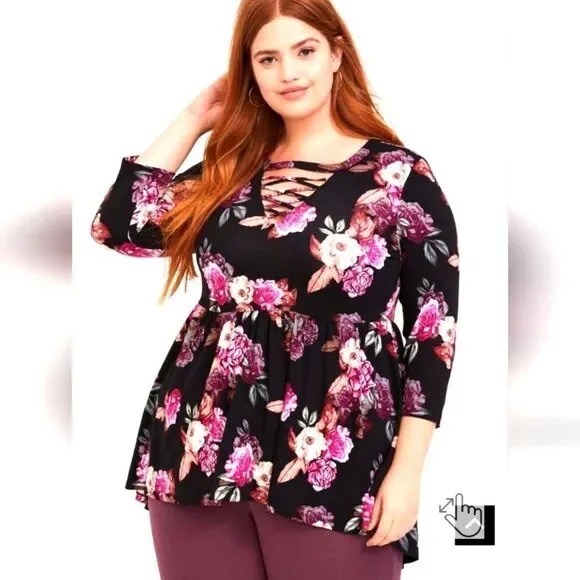 NEW TORRID SUPER SOChocker Lace- UP Babyโdoll Tee - Picture 1 of 16